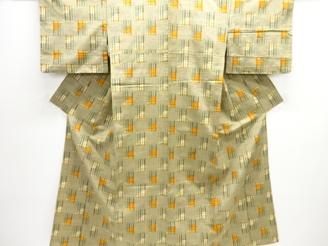 JAPANESE KIMONO / HITOE / TSUMUGI / WOVEN ABSTRACT CHECKERED